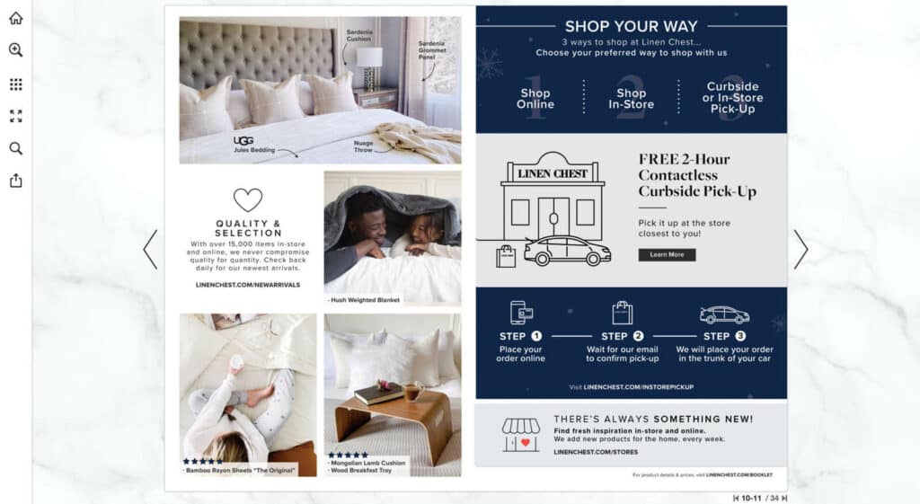 Five Examples of Online Catalogs for Home Furniture Brands 6 Shop your way page in Linen Chest's catalog outlining order filfillment options.