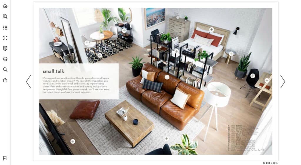 Five Examples of Online Catalogs for Home Furniture Brands 9 Top-down view of a small space beautifully decorated in Living Space's catalog.