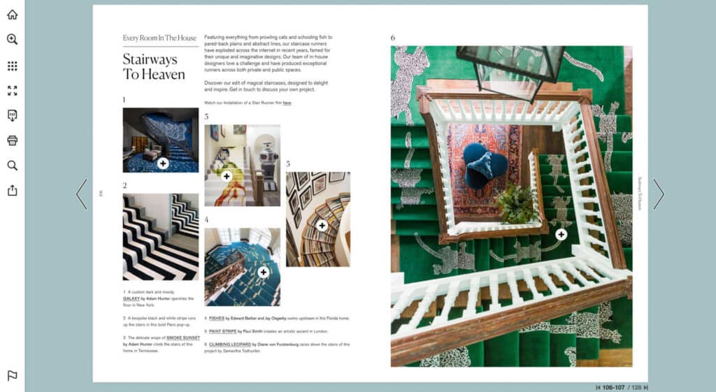 Five Examples of Online Catalogs for Home Furniture Brands 1 A page from The Rug Company's catalog showing a collage of beautiful rugs for stairways.