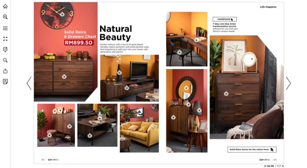 Five Examples of Online Catalogs for Home Furniture Brands 8 A spread from SSF Home's catalog showing a collage of shots from different angles in an appartment.