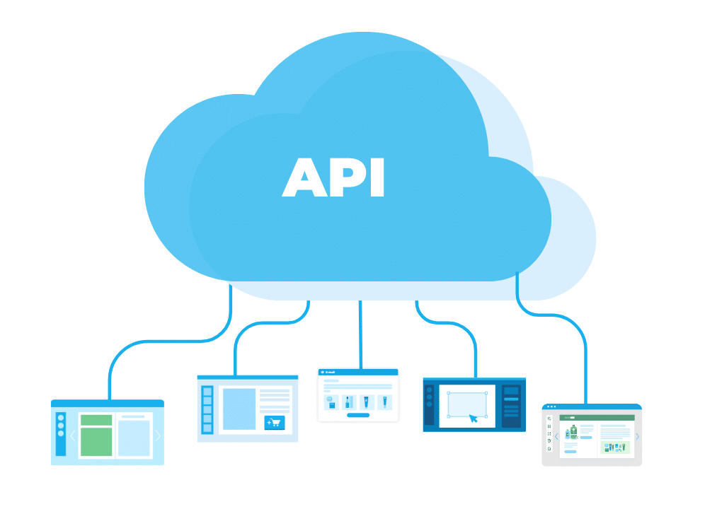 Automatización de catálogos digitales 4 Ilustración de la API de Publitas conectándose a varios puntos de venta.