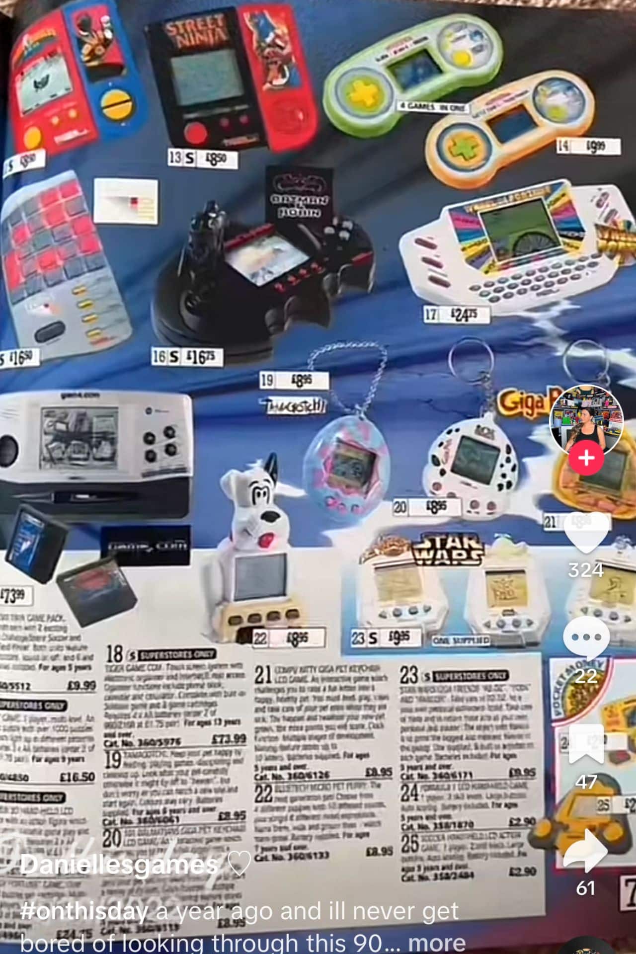 Reliving Childhood: A '90s Argos Print Catalog Sparks Nostalgia 2 A page of an Argos catalog from the 90s showing old hand-held game devices such as a tamagotchi.