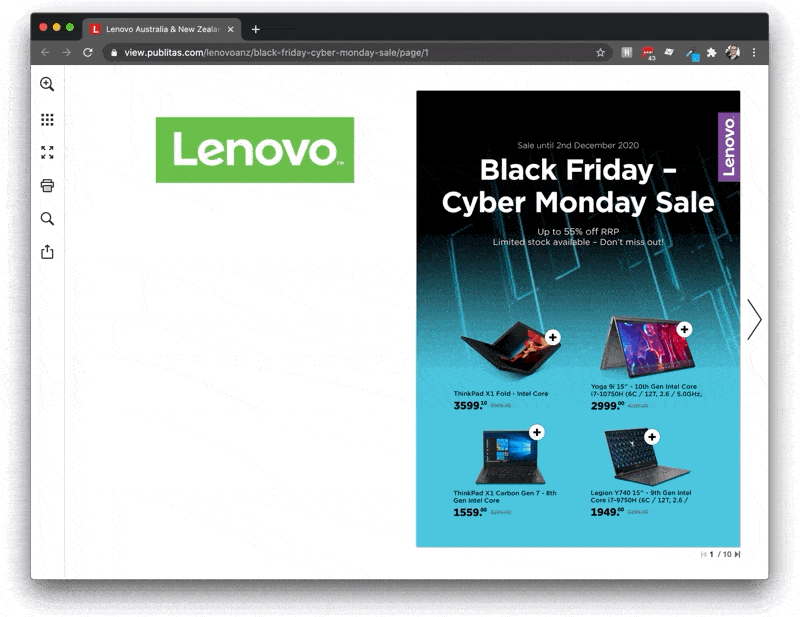 Two Must-Have Retail Strategies To Leverage This Black Friday 2 An animation of a digital catalog with a promotion for Black Friday at the front. You see the banner being clicked, then being navigated to the correct page of the catalog.
