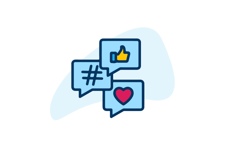 Digital Catalog 8 An icon showing chat bubbles with a like and a hashtag.