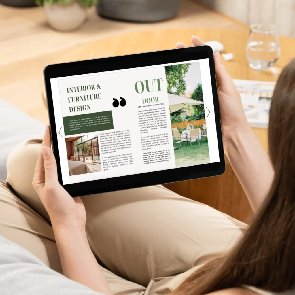 The $650 Billion Opportunity in Shoppable Digital Catalogs 2 Image shows a woman holding a tablet device with a digital catalog on the screen